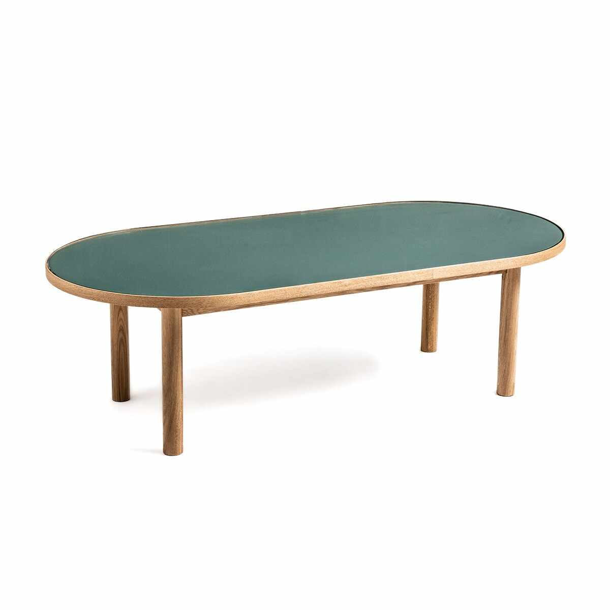 Oval Coffee Table ¦ Glass Green and Wood