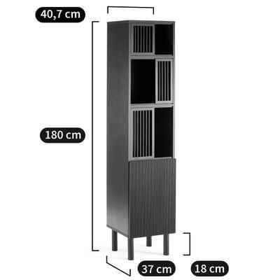 Black Tall Slim Display Storage Unit sliding doors