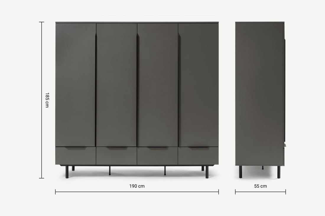 4 doors Wardrobe Dark Grey and Black Made.com Damien