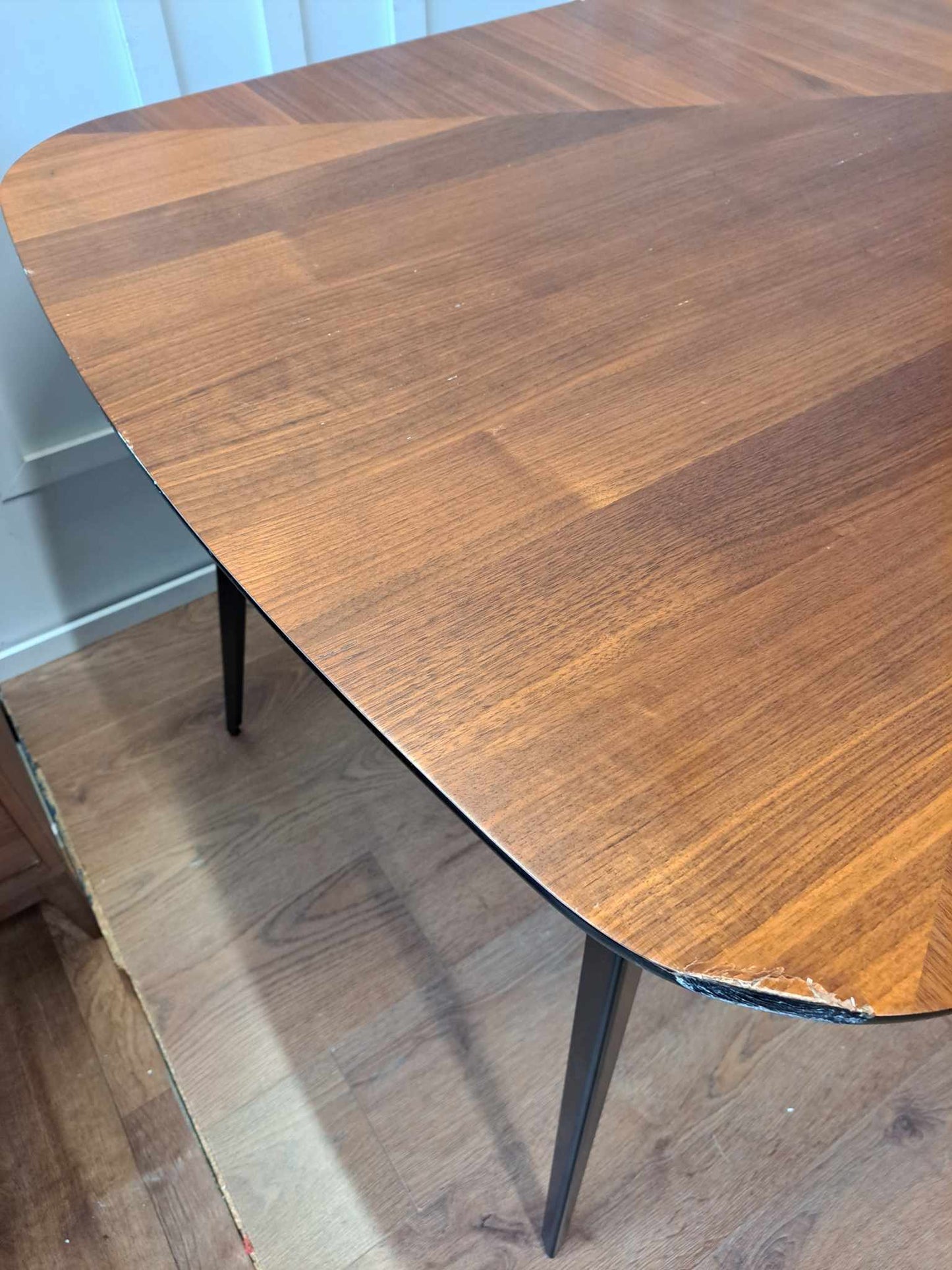 Dining Table extra large walnut black 50s industrial La Redoute Watford Vintage Inlaid Marquetry