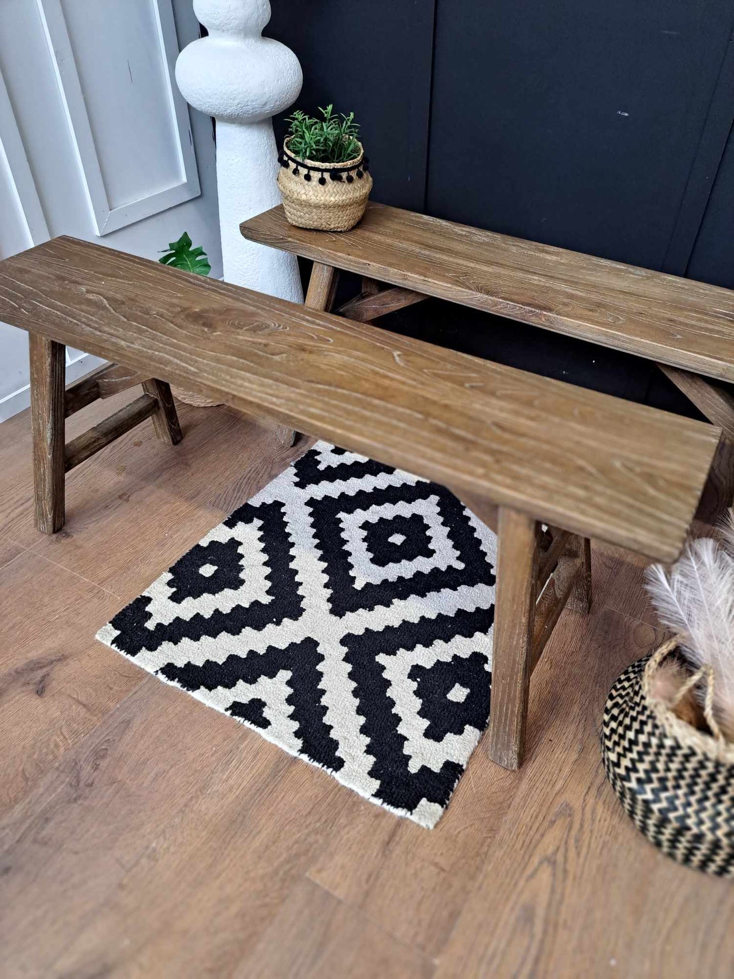 Solid Wood Benches Rustic Set of 2