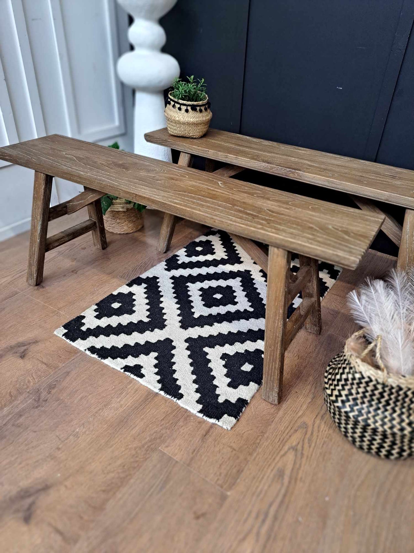 Solid Wood Benches Rustic Set of 2