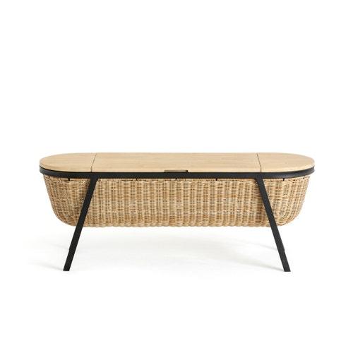 Storage Bench Solid Wood, Metal and Rattan