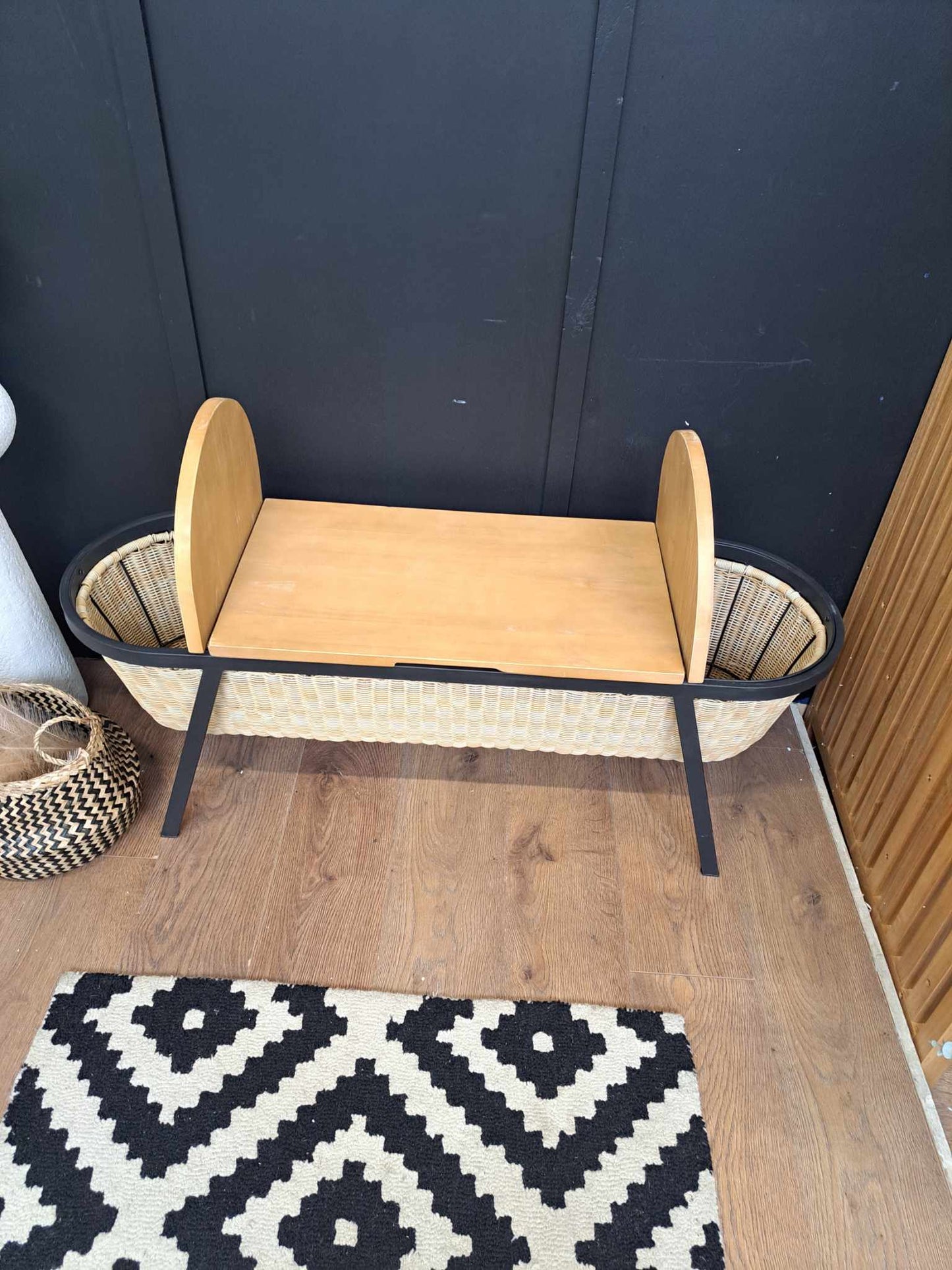 Storage Bench Solid Wood, Metal and Rattan