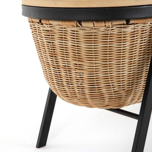 Storage Bench Solid Wood, Metal and Rattan