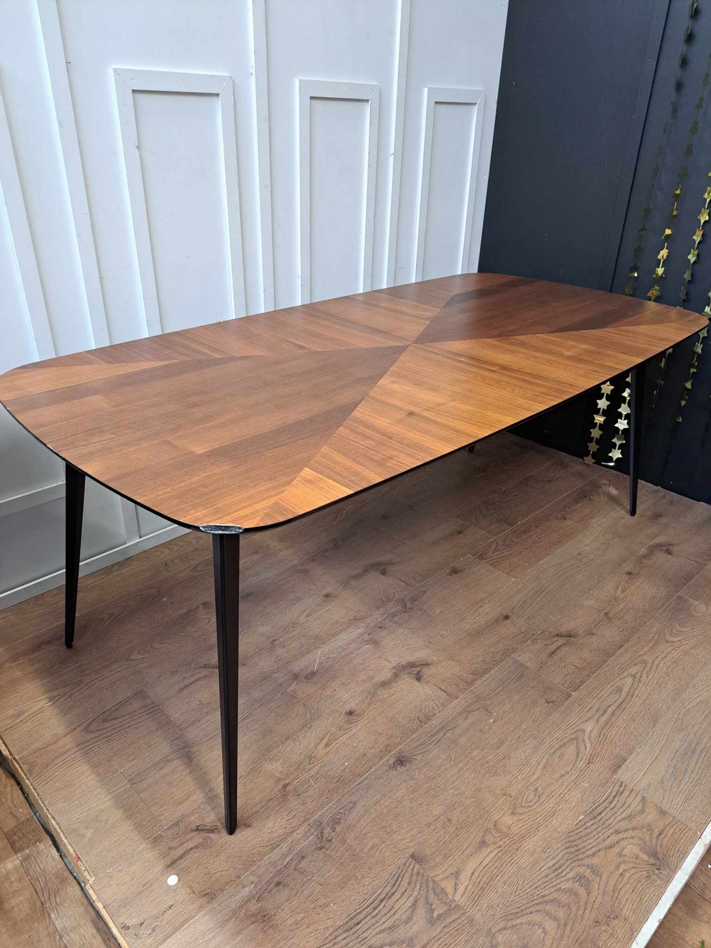 Dining Table extra large walnut black 50s industrial La Redoute Watford Vintage Inlaid Marquetry