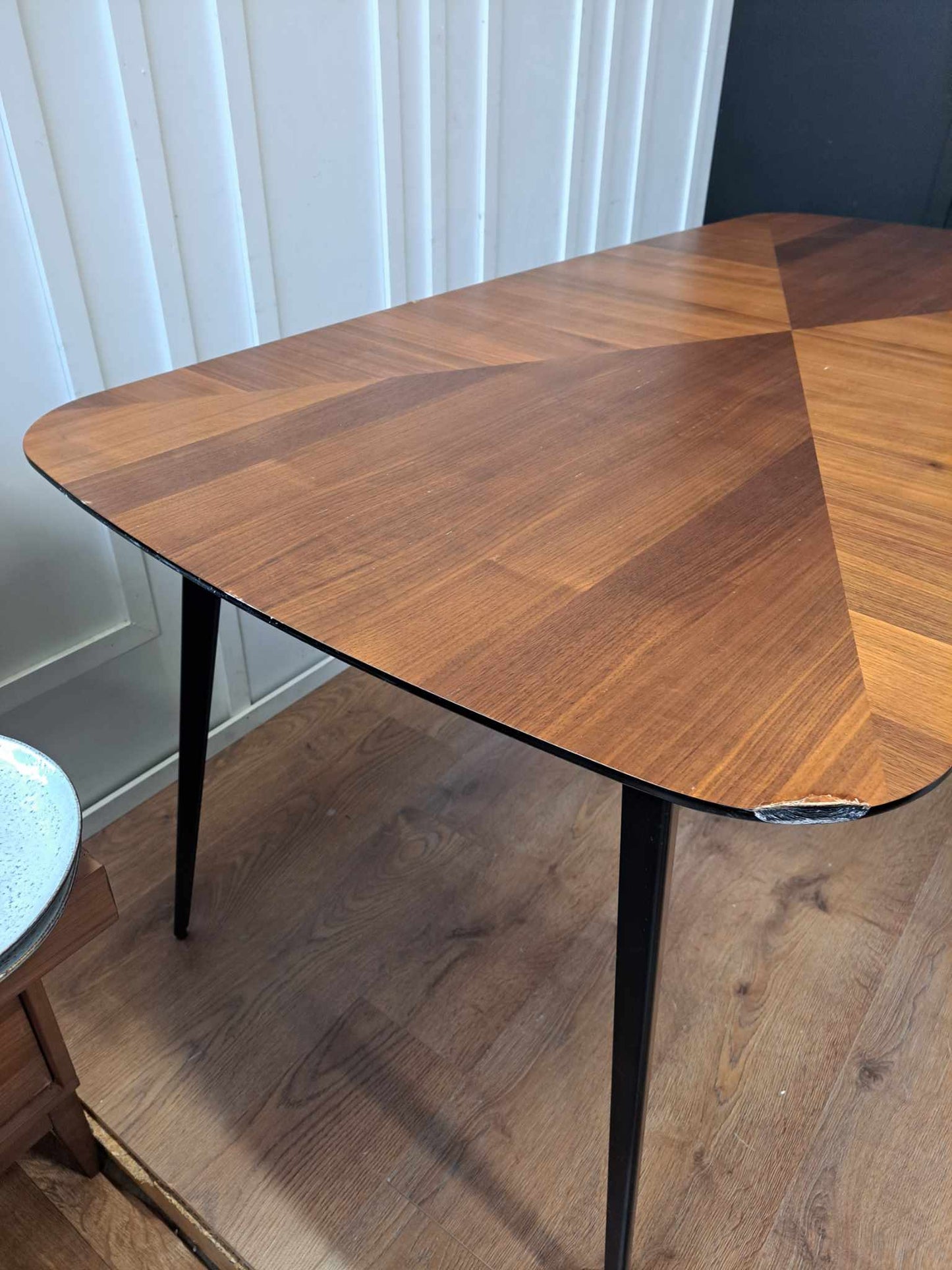 Dining Table extra large walnut black 50s industrial La Redoute Watford Vintage Inlaid Marquetry