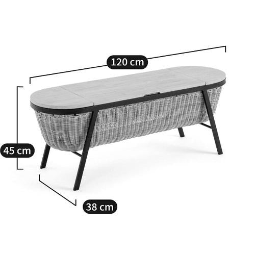 Storage Bench Solid Wood, Metal and Rattan