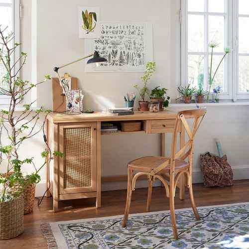 Desk- Solid pine wood and rattan