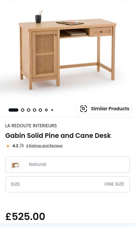 Desk- Solid pine wood and rattan