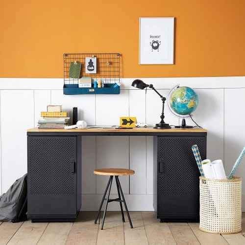 Desk Black Metal and Oak Wood