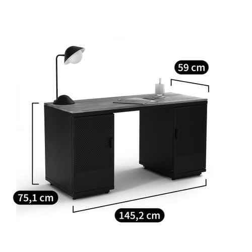 Desk Black Metal and Oak Wood