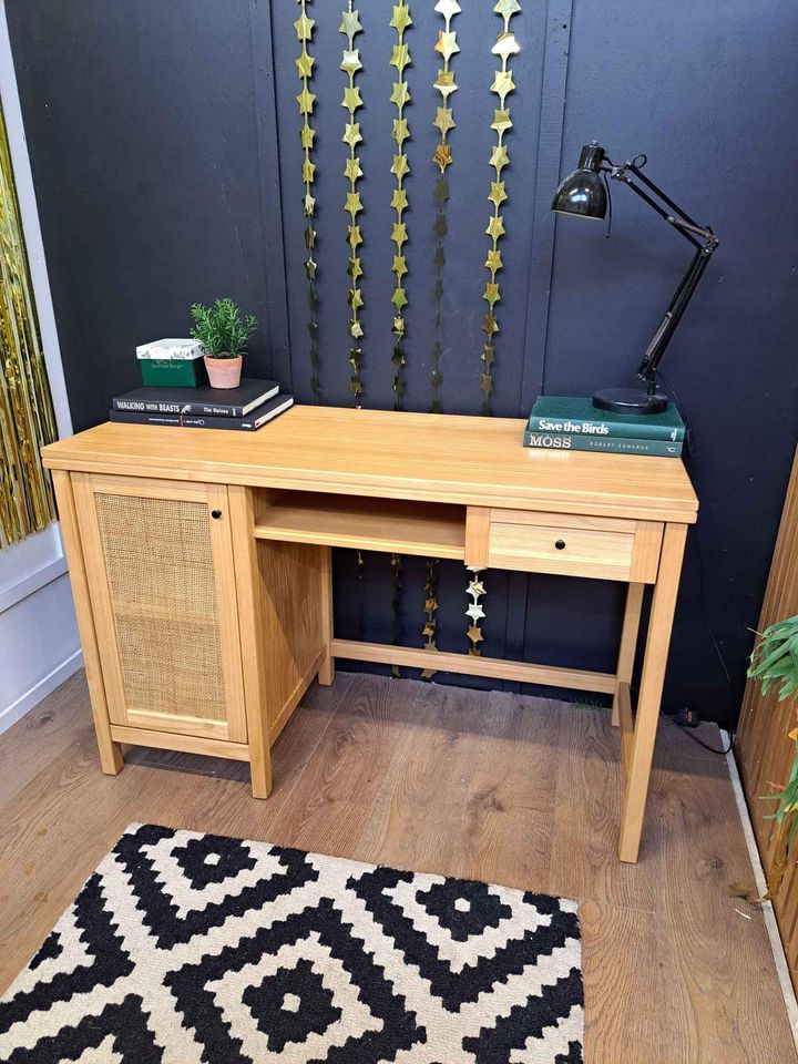 Desk- Solid pine wood and rattan