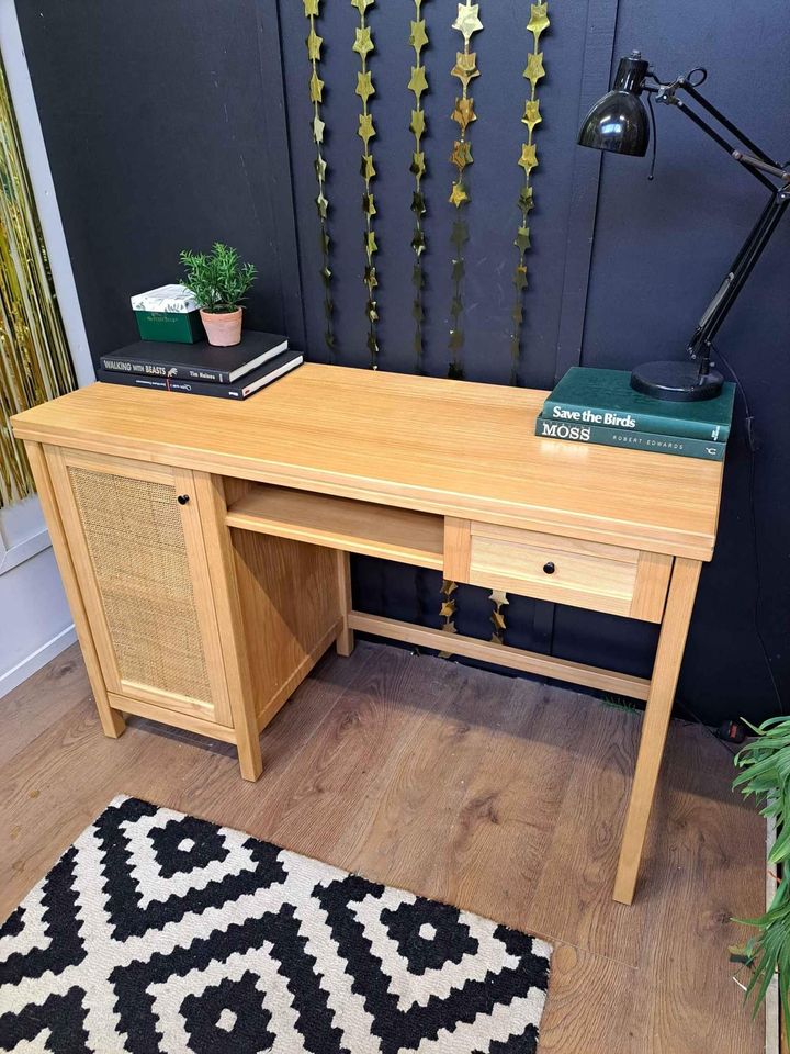 Desk- Solid pine wood and rattan