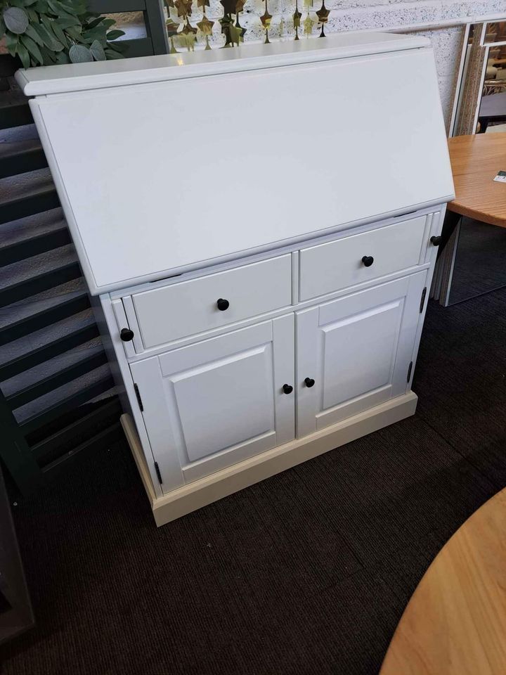 Desk Bureau Secretary White Solid Pine Wood