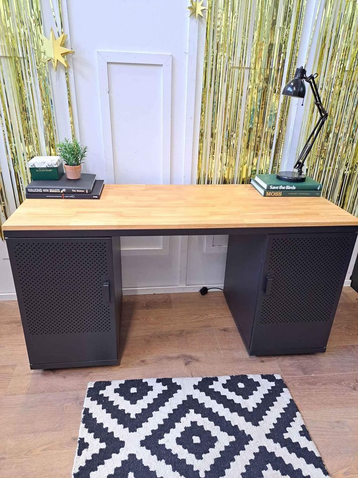 Desk Black Metal and Oak Wood