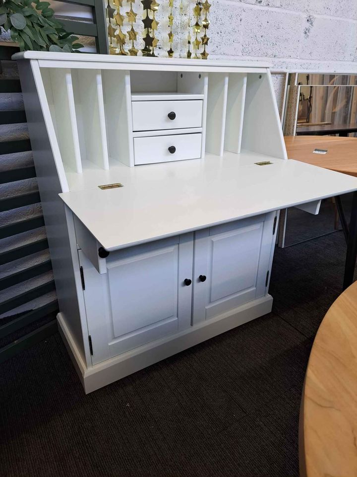 Desk Bureau Secretary White Solid Pine Wood
