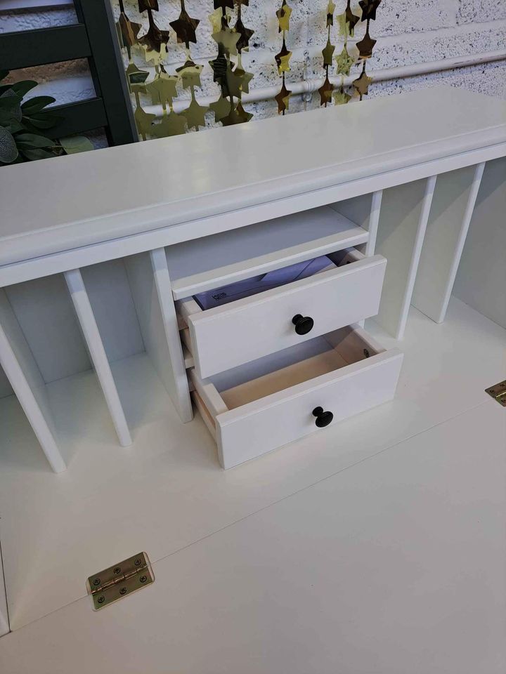 Desk Bureau Secretary White Solid Pine Wood