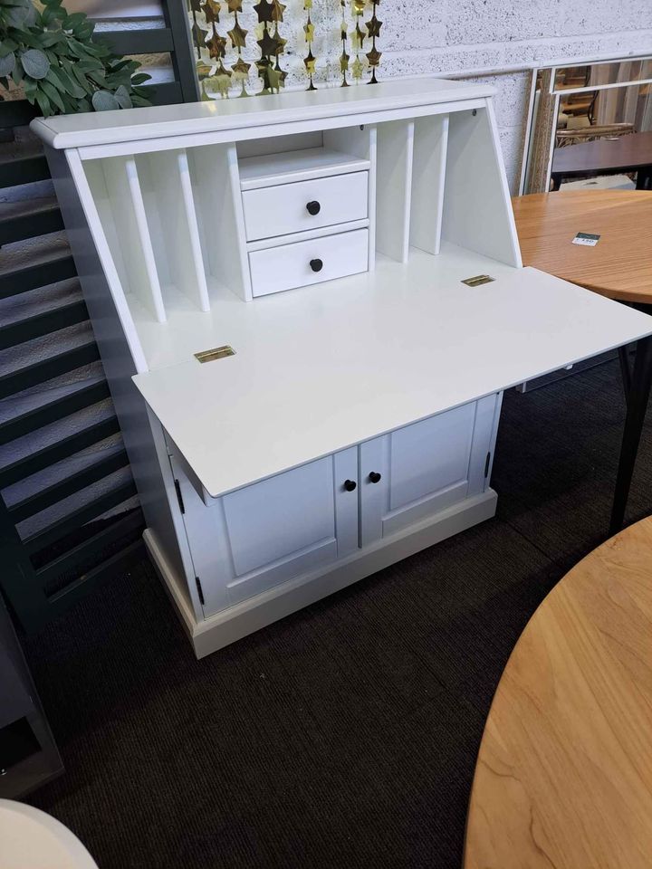 Desk Bureau Secretary White Solid Pine Wood