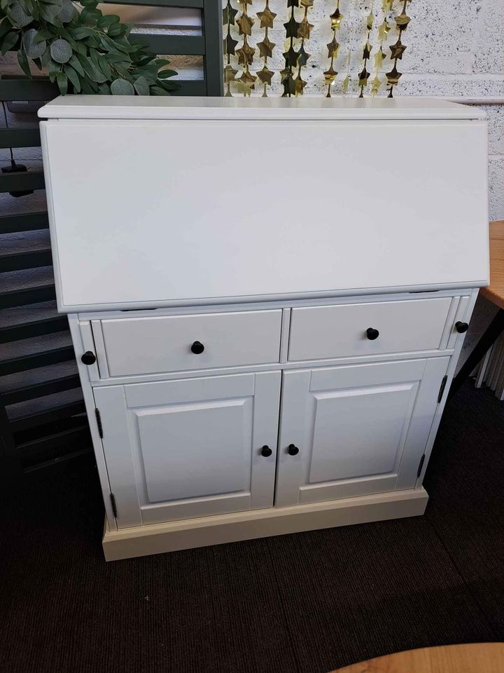 Desk Bureau Secretary White Solid Pine Wood