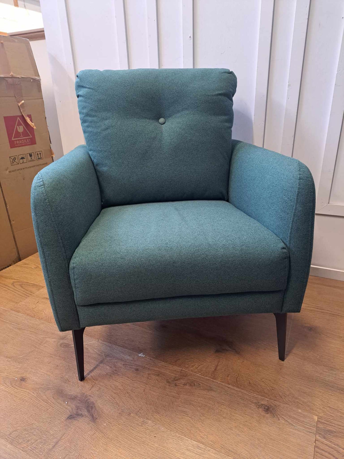 Green Armchair Black Metal Legs