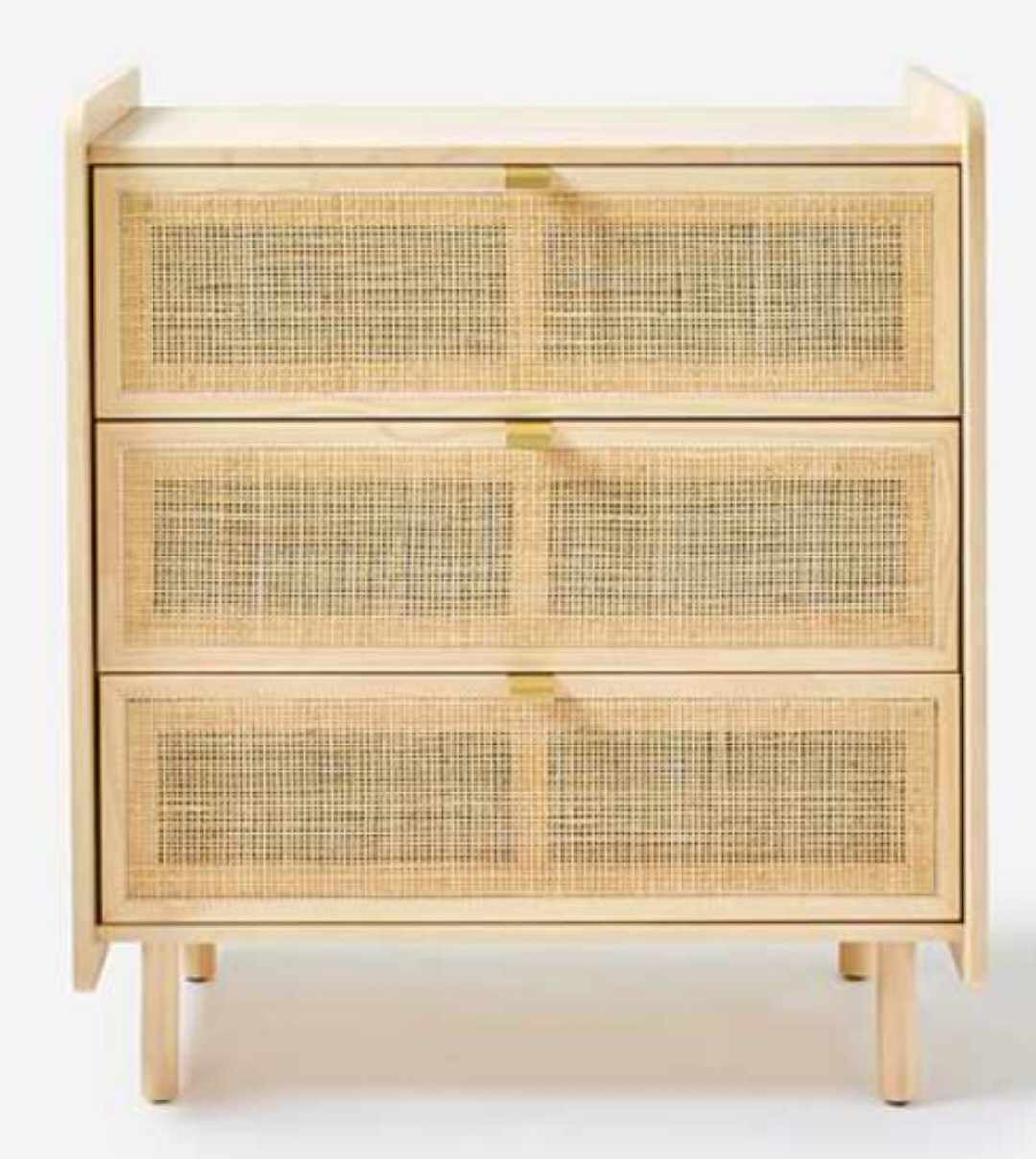 Chest of 3 Drawers Oak and Rattan