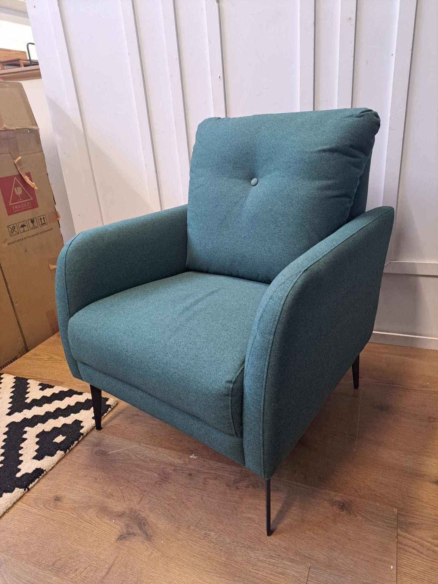 Green Armchair Black Metal Legs