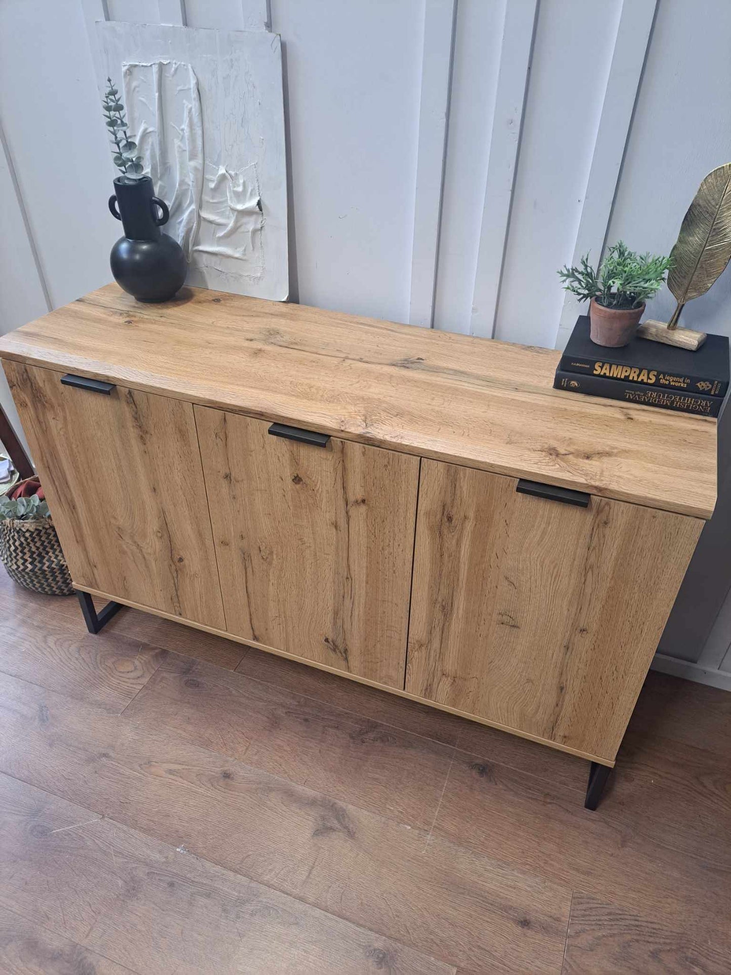 Sideboard Oak Effect and Black Metal