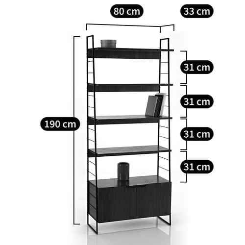 Walnut and Metal Shelving unit with doors and shelves | Vintage Bookcase
