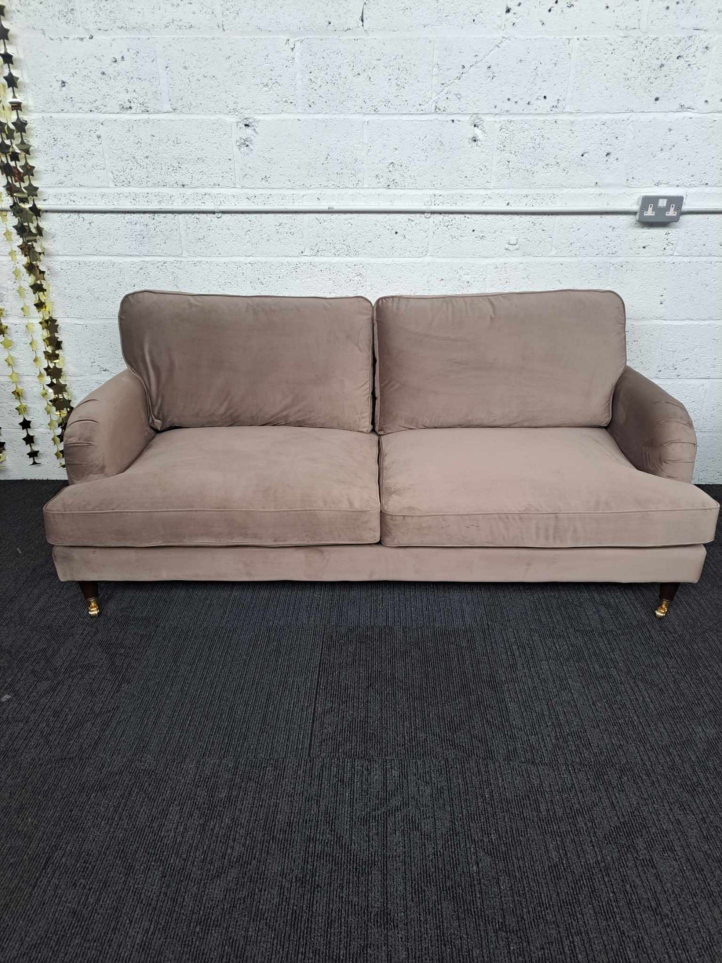 3 Seater Sofa RRP £836 / Beige velvet, dark wood and gold