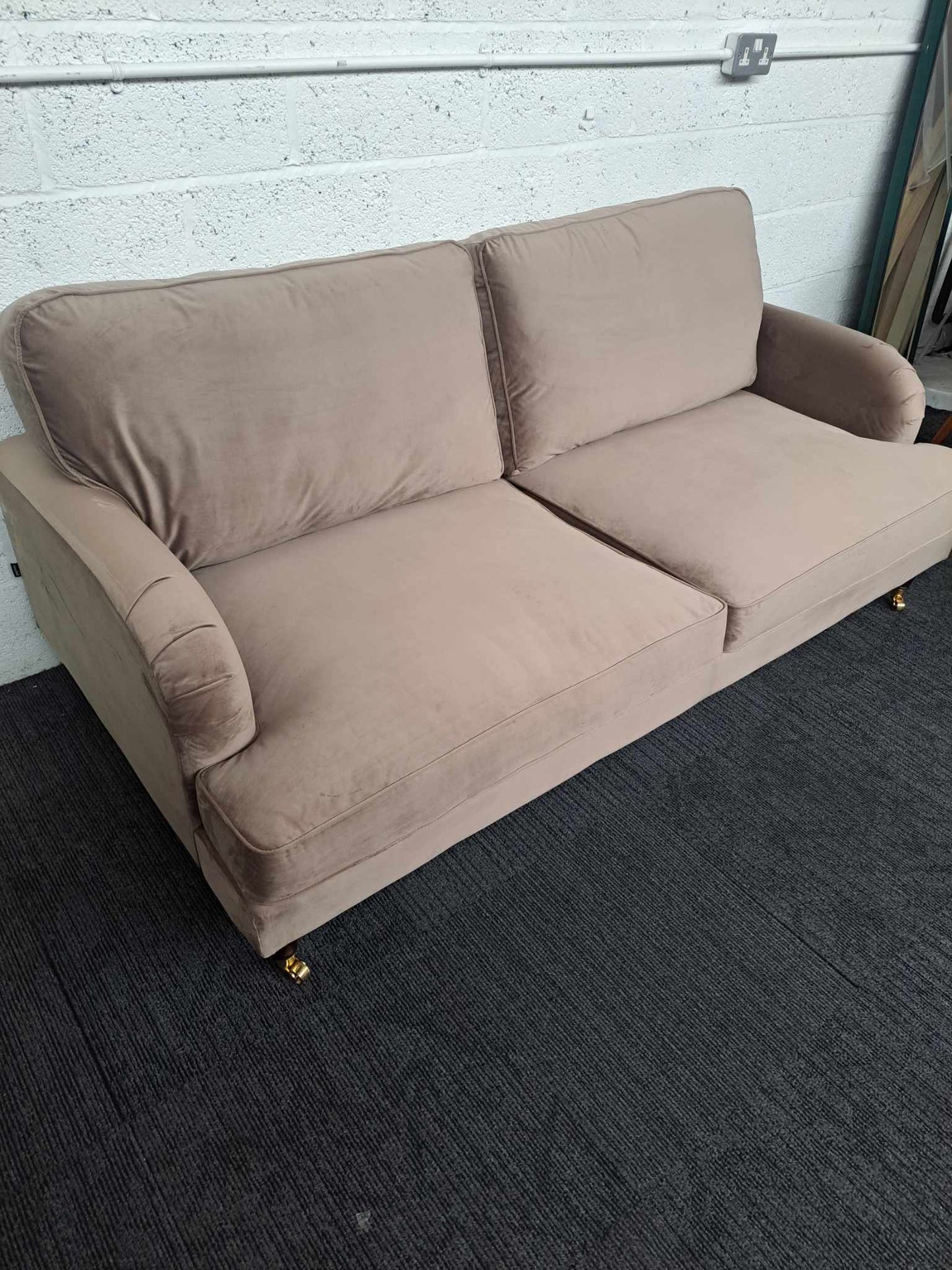 3 Seater Sofa RRP £836 / Beige velvet, dark wood and gold