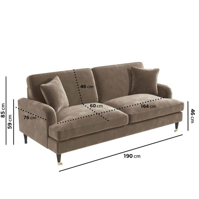 3 Seater Sofa RRP £836 / Beige velvet, dark wood and gold