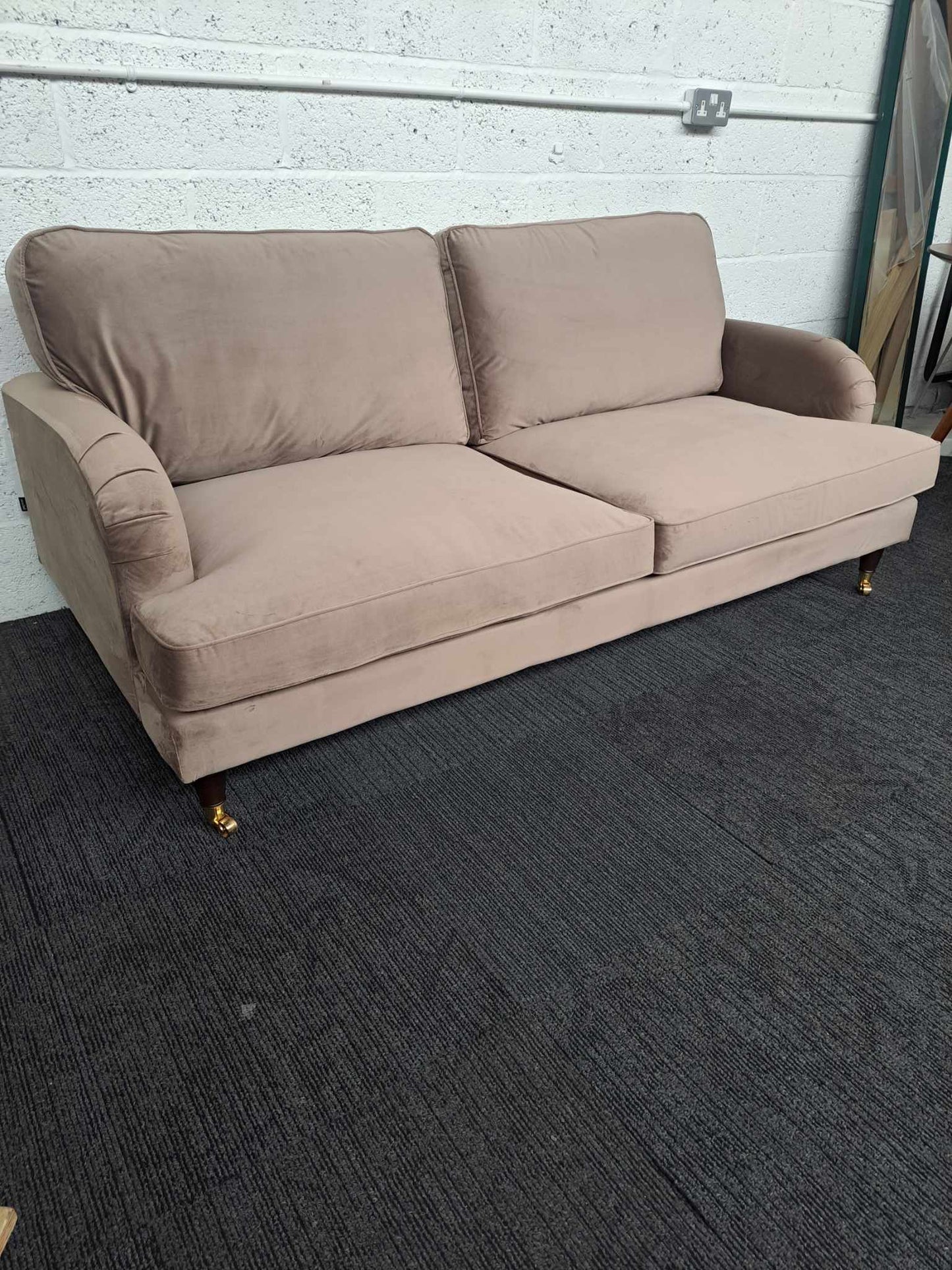 3 Seater Sofa RRP £836 / Beige velvet, dark wood and gold