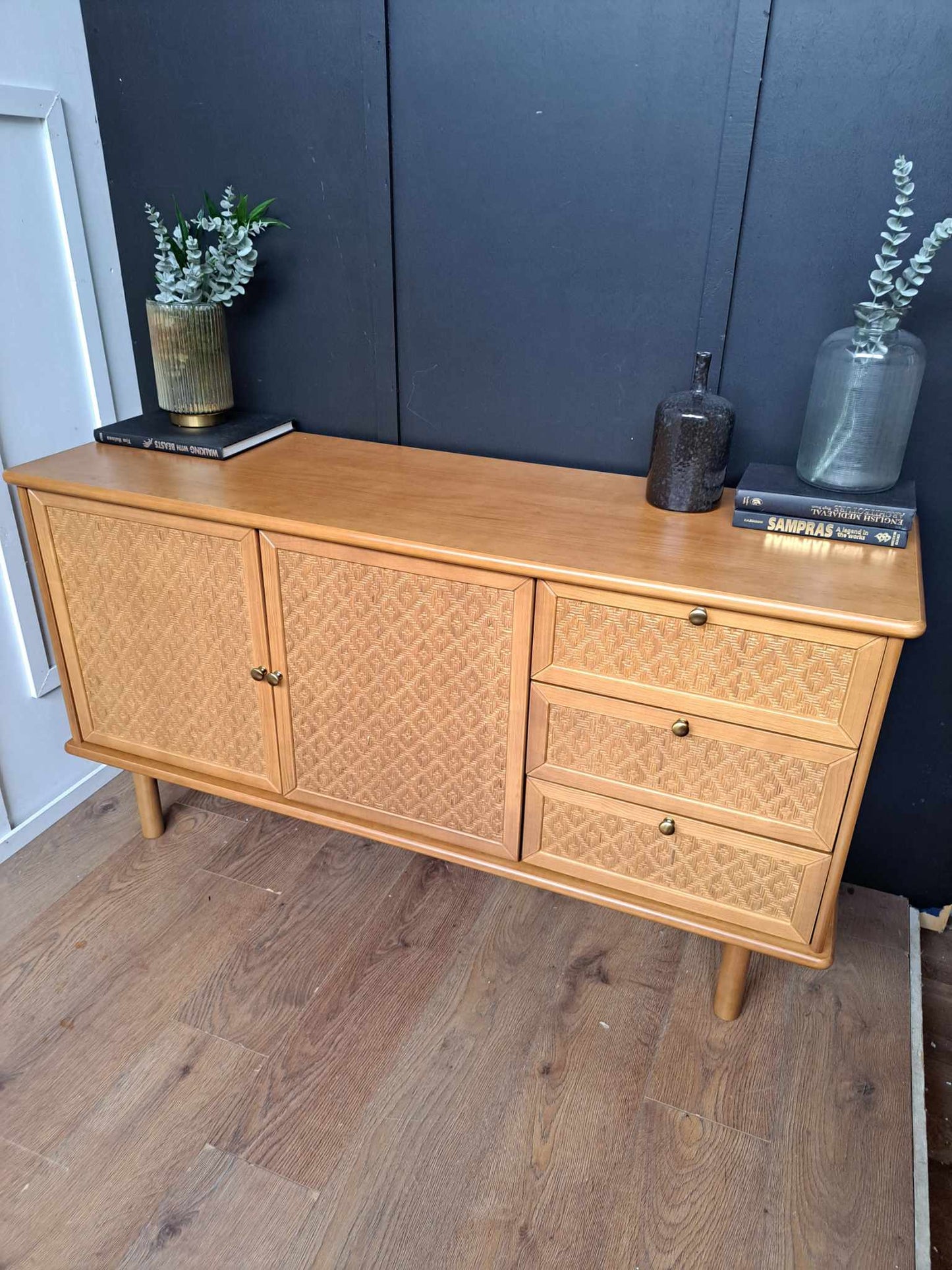 Vintage Style Large Sideboard Solid Wood and Cane / Rattan RRP £999