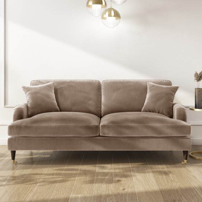3 Seater Sofa RRP £836 / Beige velvet, dark wood and gold