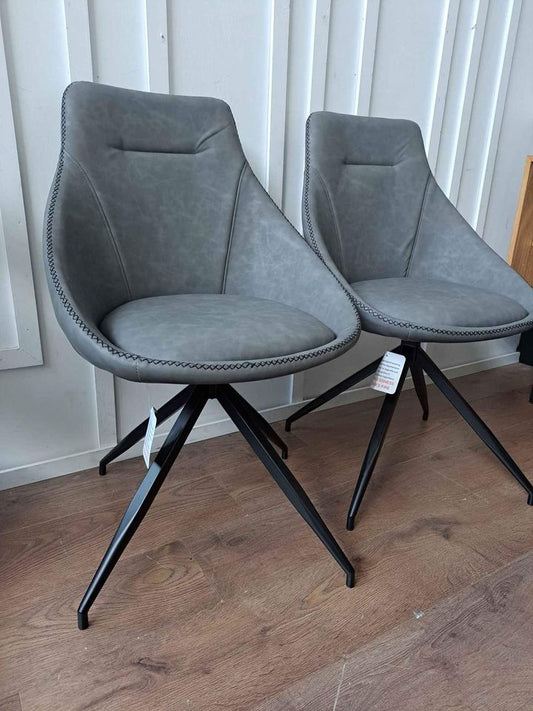Dining Chairs Swivel Grey Faux Leather and Metal Black
