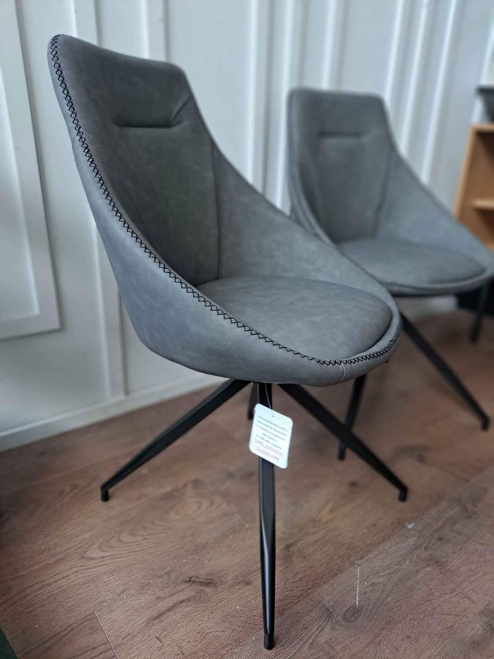 Dining Chairs Swivel Grey Faux Leather and Metal Black