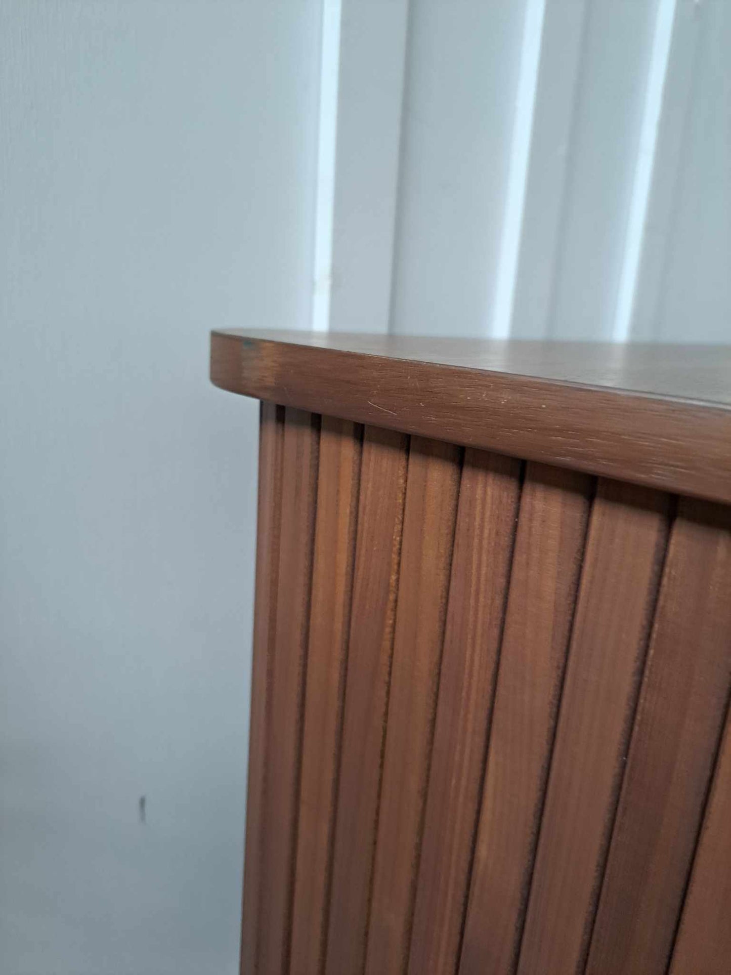 Walnut Desk with Slatted Sliding Door Storage / John Lewis Grayson Desk