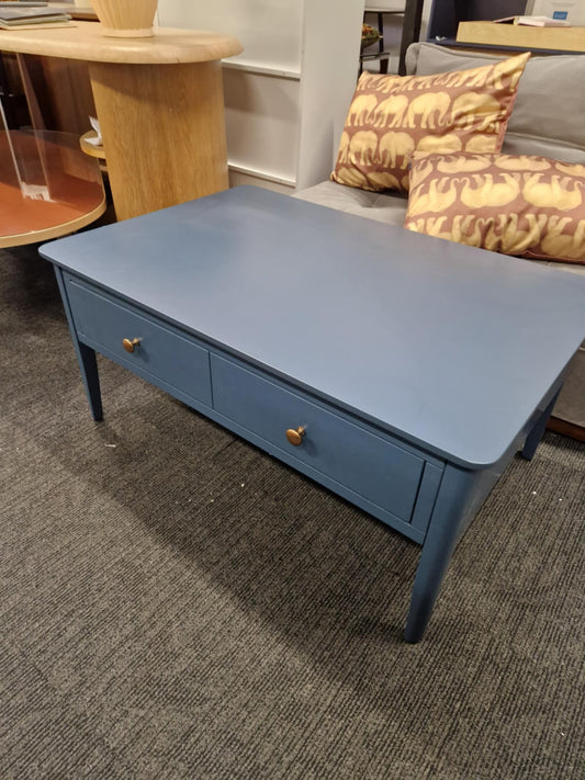Blue Solid Wood Coffee Table with Storage Drawer