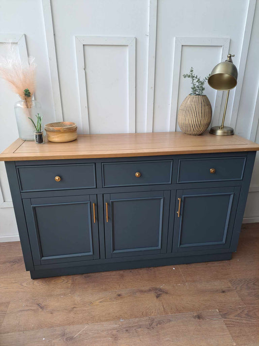 Solid Oak and Blue  Large Sideboard / Oak FurnitureLand Richmond RRP £599