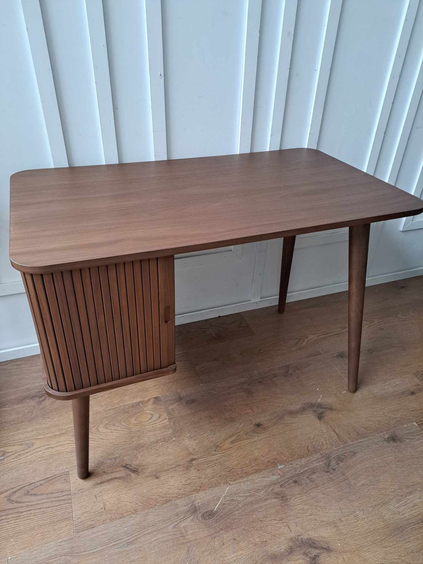 Walnut Desk with Slatted Sliding Door Storage / John Lewis Grayson Desk