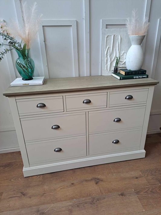 Grey Solid Wood Chest of 7 Drawers / Oak FurnitureLand Brompton RRP £579