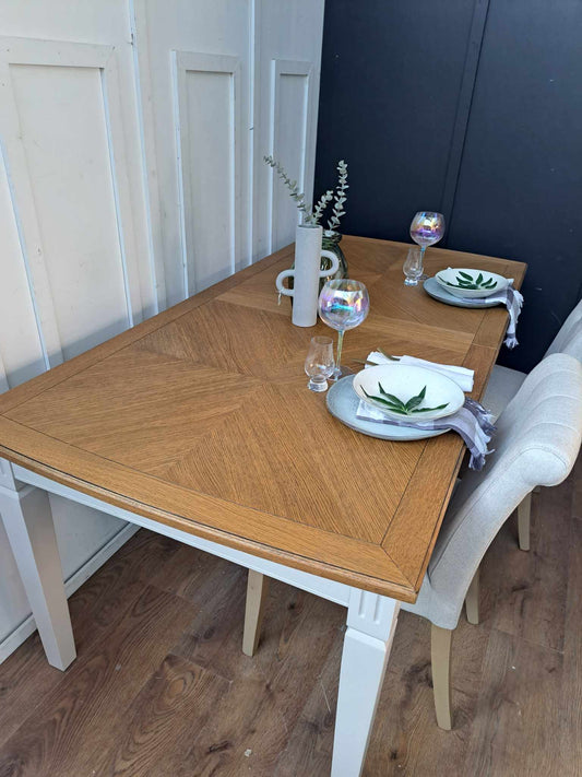 Extending Dining Table Solid Wood Grey and Oak Parquetry Top /Amelie