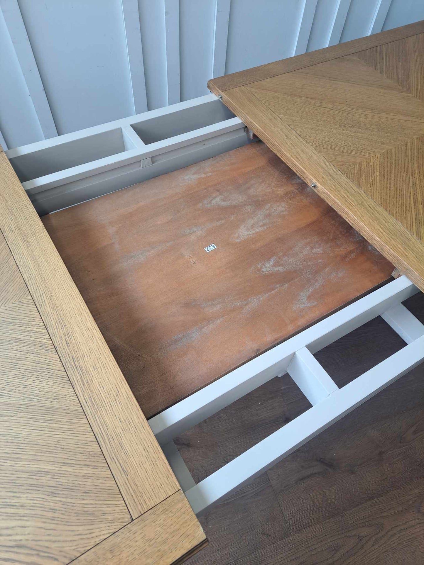 Extending Dining Table Solid Wood Grey and Oak Parquetry Top /Amelie