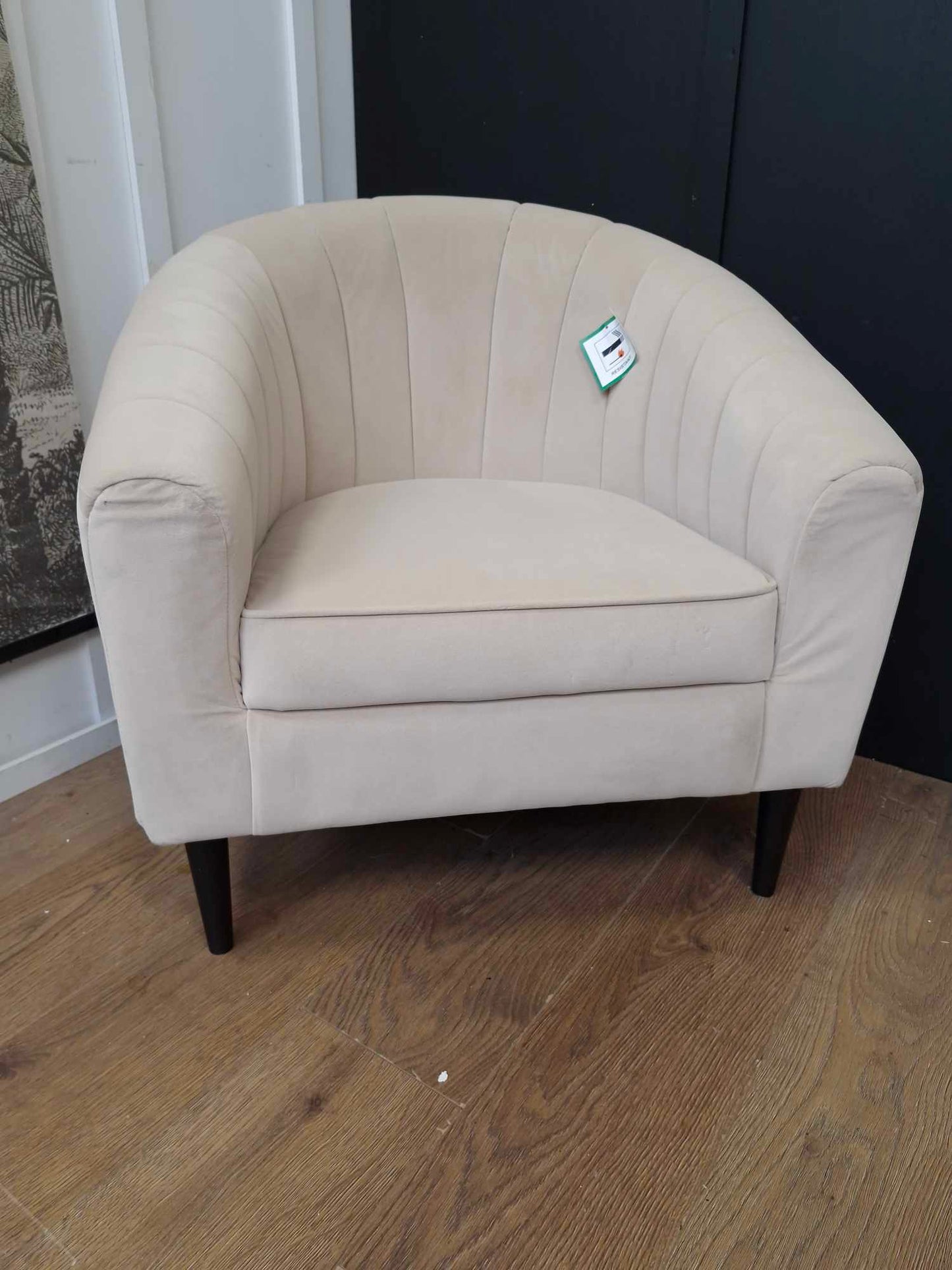 Velvet Armchair Light Beige / Biscuit and Black Legs