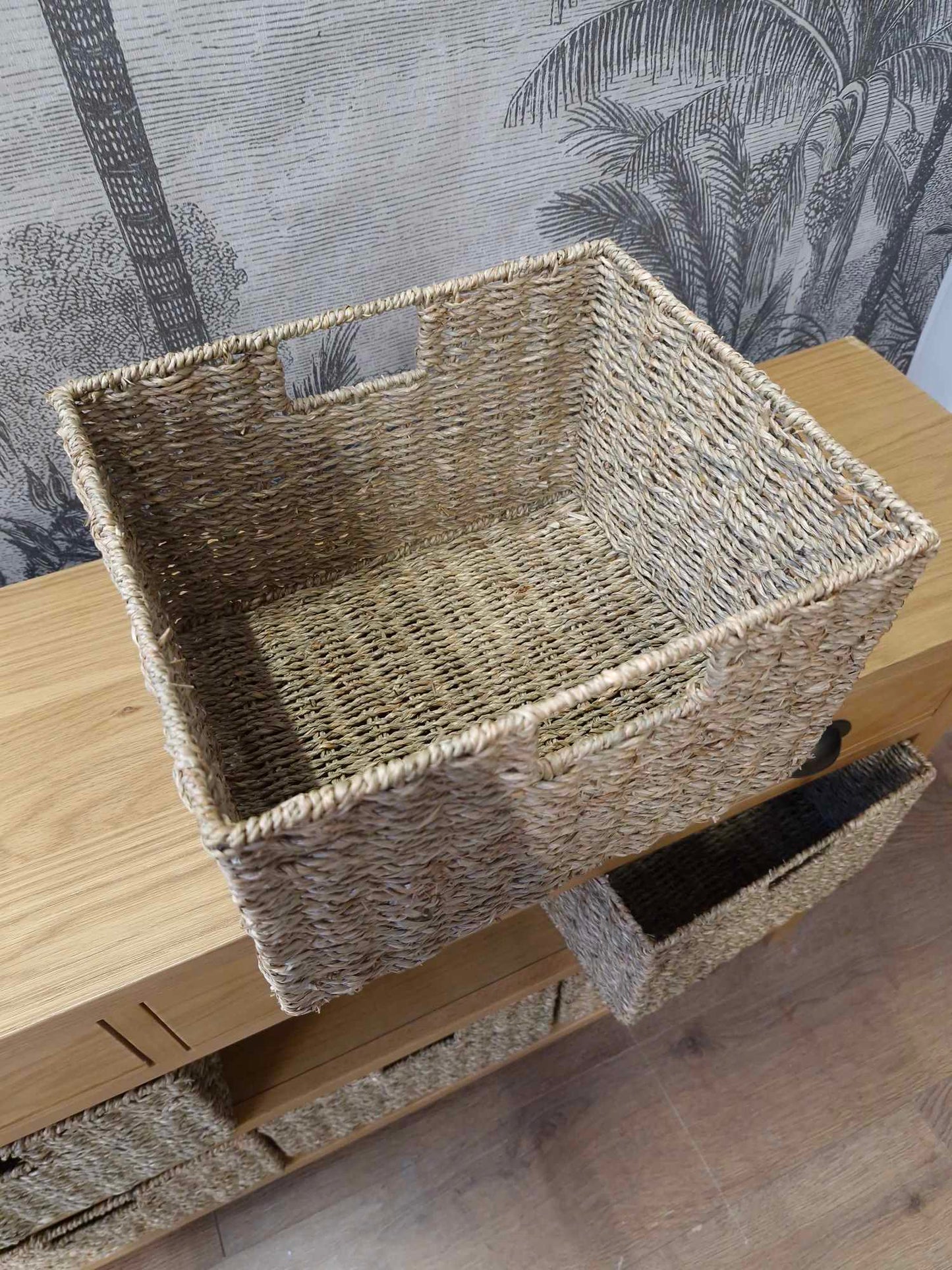 Oak Sideboard with drawers and wicker baskets