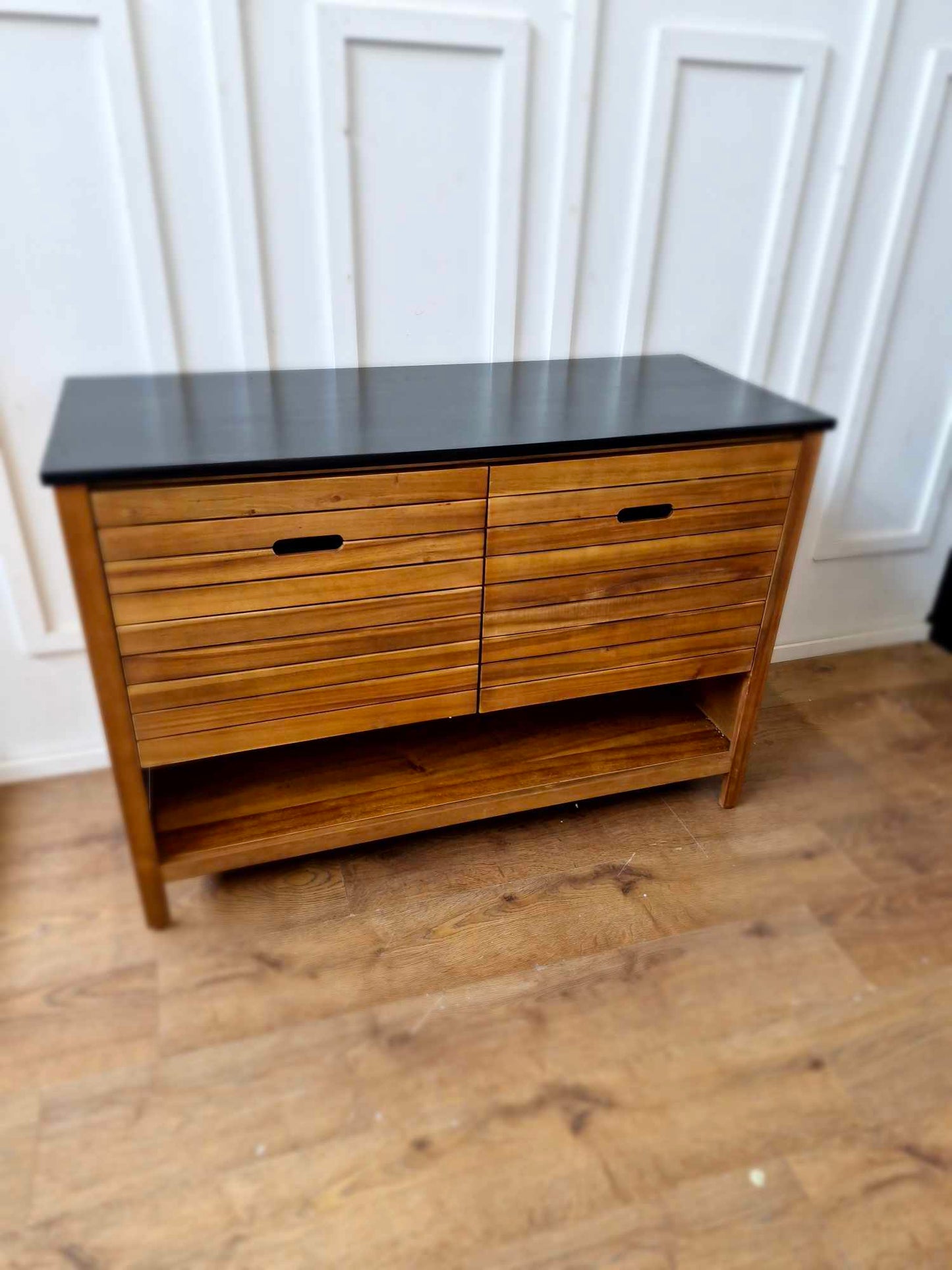 Acacia and Black Wood Bathroom Vanity Unit / La Redoute Saturne RRP £450