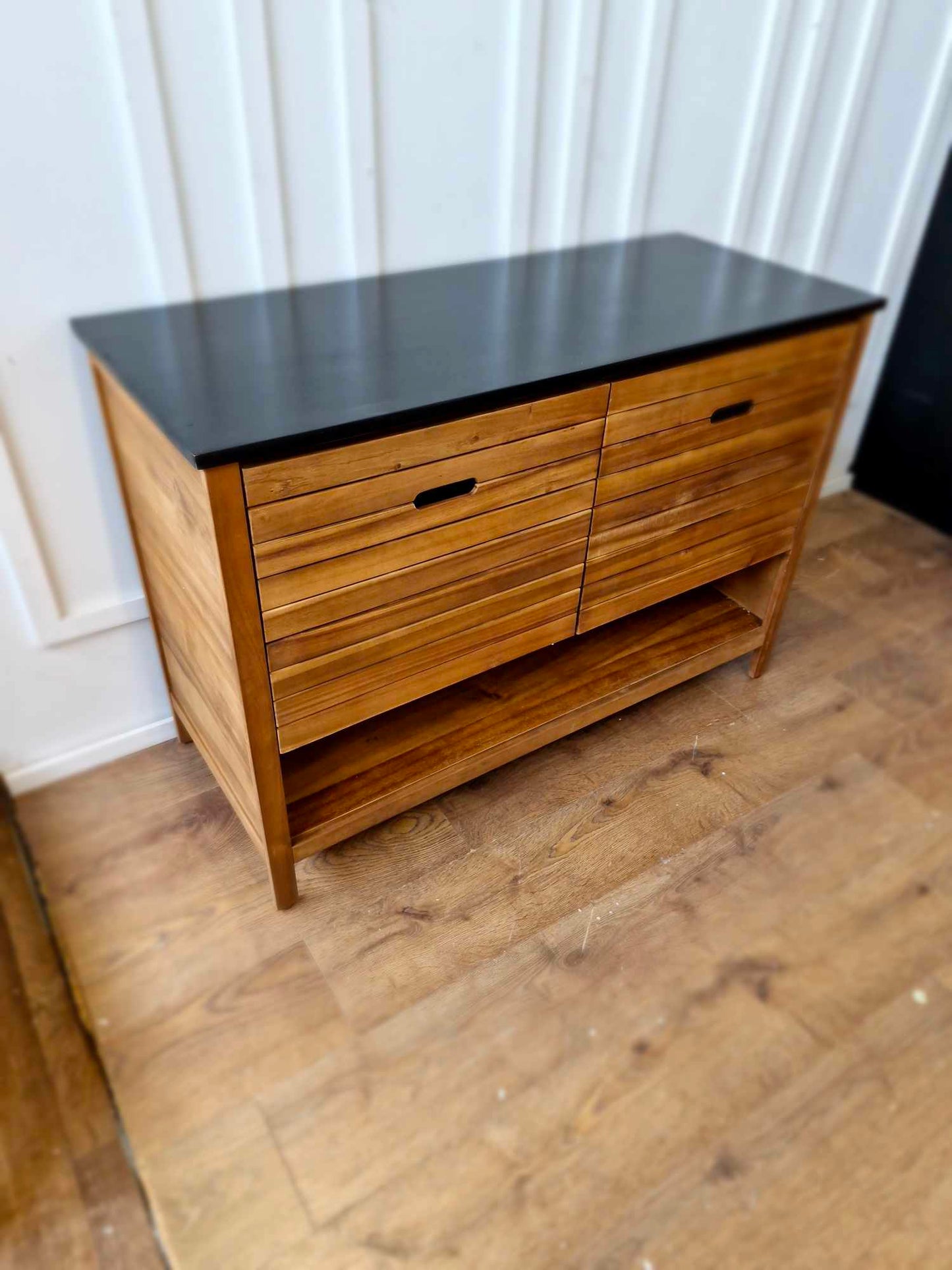 Acacia and Black Wood Bathroom Vanity Unit / La Redoute Saturne RRP £450