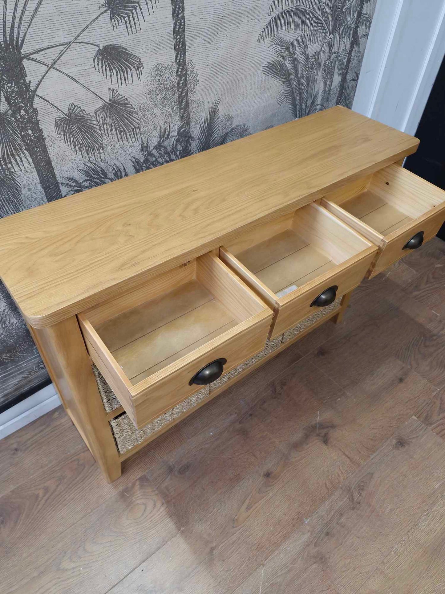 Oak Sideboard with drawers and wicker baskets