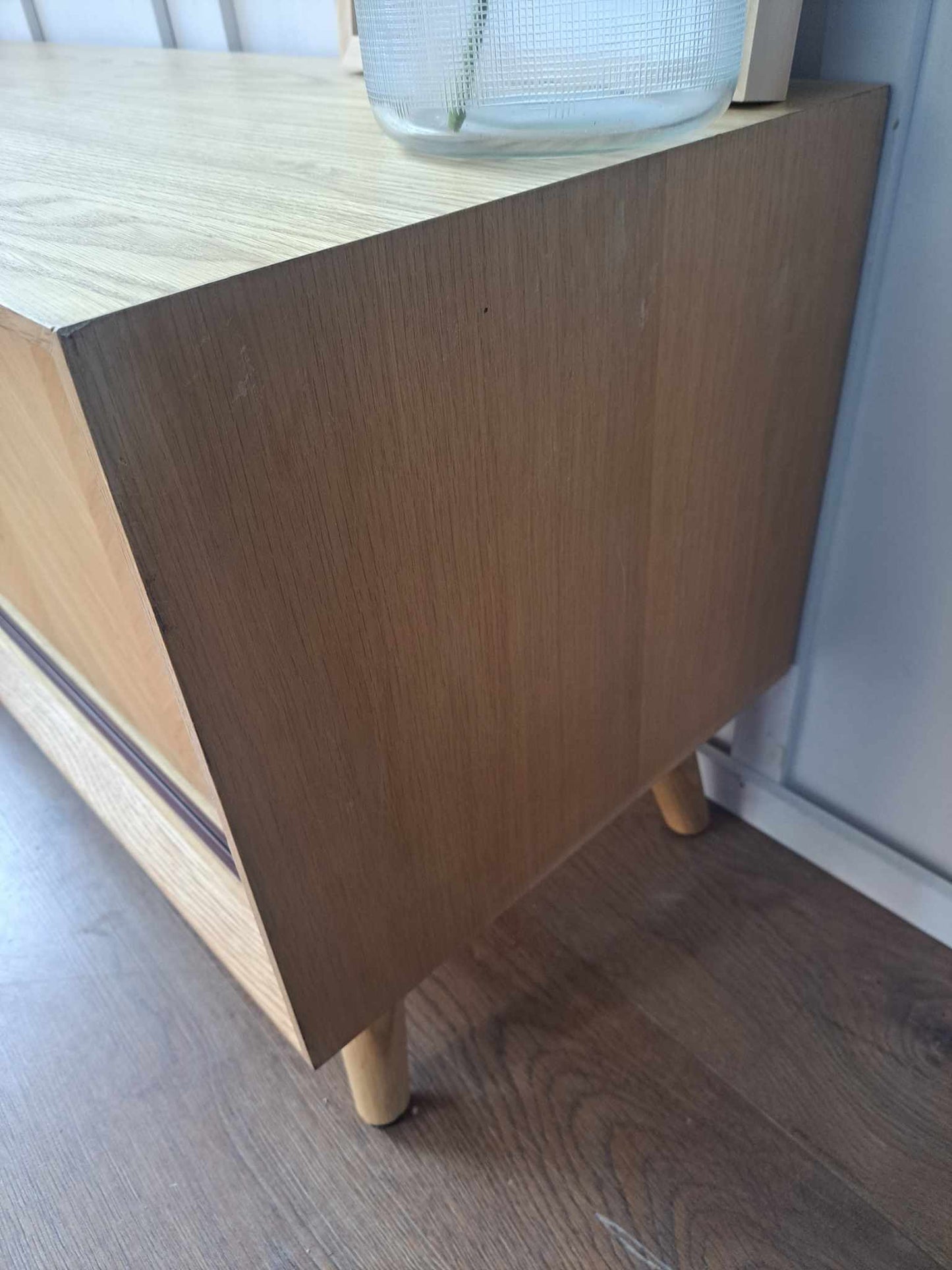 Oak Sliding Door Chevron Low TV Media Unit